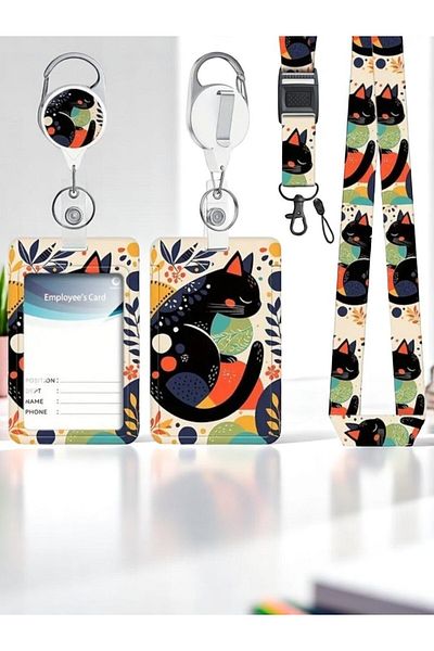 LavinTheMavi Cat Pattern - Neck Lanyard, Card Holder, Extendable Yoyo Set