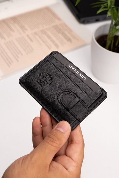 Newish Polo Ανδρικό Γνήσιο Δερμάτινο Πορτοφόλι και Θήκη Κάρτας - Μαύρο