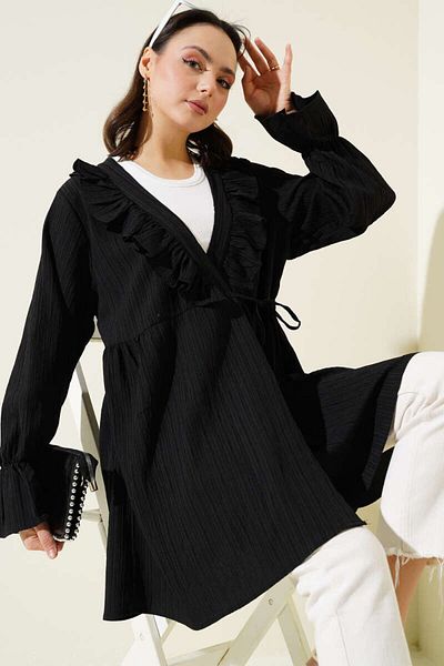 VOLT CLOTHİNG Women's Ruffled Tie Kimono