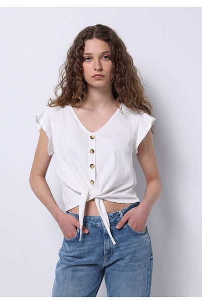 Colin's Регулярна посадка V-подібний виріз жіночий білий з коротким рукавом T...