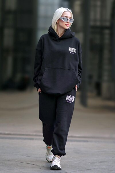 Madmext Women's Black Hooded Tracksuit Set MG1917