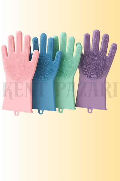 Kent Pazarı Silicone Dish Gloves | 1 Pair Cleaning Gloves-Heat Resistant, Brush Surface, Pet Care