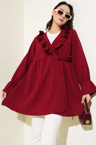 VOLT CLOTHİNG Women's Ruffled Tie Kimono