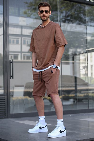 Madmext Hnědé oversize pánské šortky Set 5668