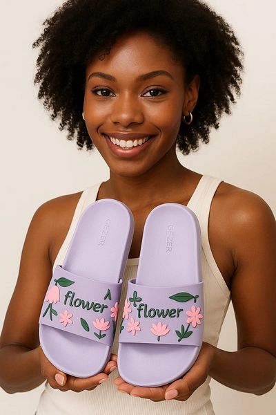 GEZER Papuci de piscină cu flori violete - Papuci de plajă cu modele florale