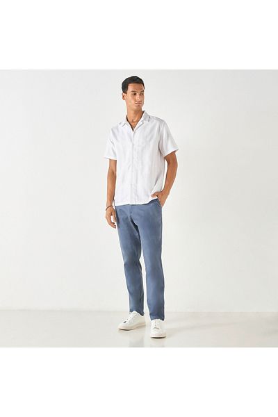 Smart Striped Camp Collar Shirt with Short Sleeves