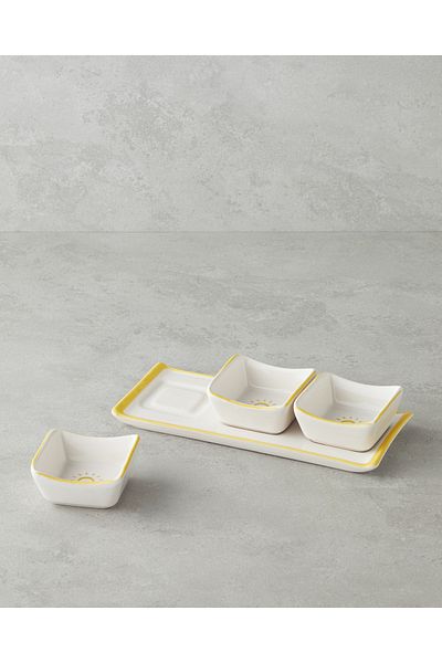 English Home Sunny Ceramic 3 Compartment Breakfast Set 4 Pieces Yellow
