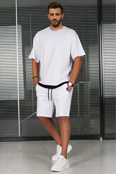 Madmext Beyaz Oversize Erkek Şort Takımı 5668