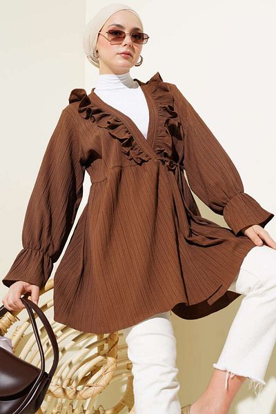 VOLT CLOTHİNG Women's Ruffled Tie Kimono