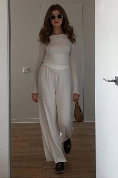 Madmext Ecru Boat Neck Dámske Top Body s dlhým rukávom MG2267