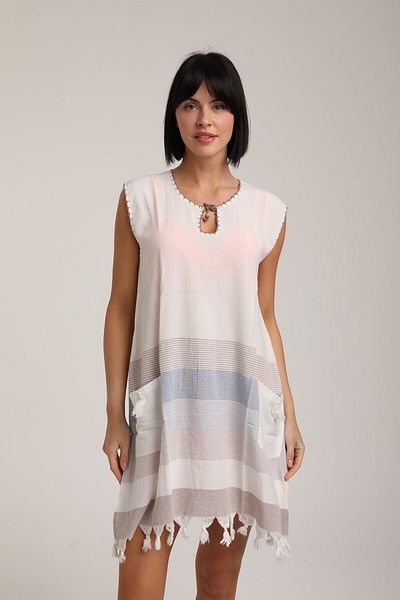 LifeForModa Women's Striped Patterned Pareo Eucalyptus Beach Dress with Pockets P 70