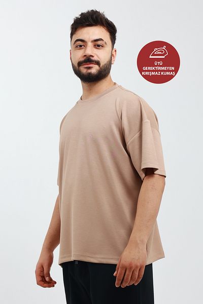 OXVİN Ανδρικό Oversize Modal Ύφασμα Σκούρο Καφέ Συμπληρωματικό T-shirt Long Fit