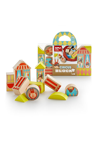 Apli Kids Cuburi constructie din lemn, La Circ, Apli, 16 piese multicolore, +12 luni