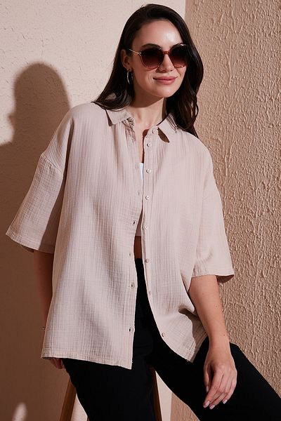 Lela Cotton Regular Fit Slit Short Sleeve Shirt Shirt Cf25S 166965