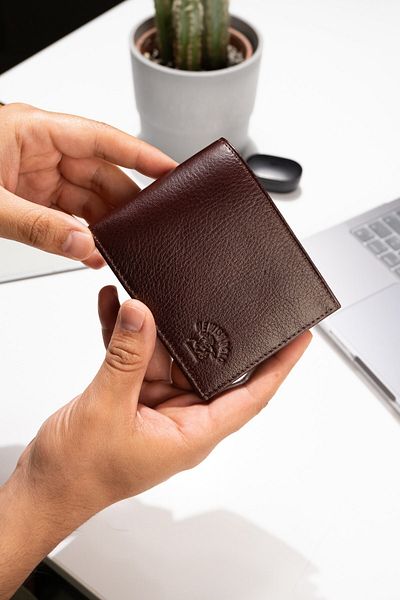 Newish Polo Мъжки портфейл и картодържател от естествена кожа, кафяв