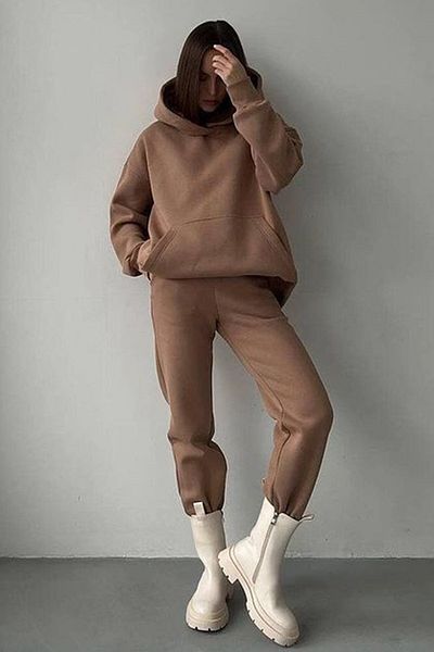 Madmext Кафяв дамски анцуг с качулка Oversize Mg1609