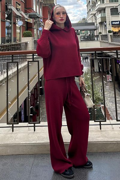 Madmext Claret Red Hooded Knitwear Γυναικεία αθλητική φόρμα MG2237