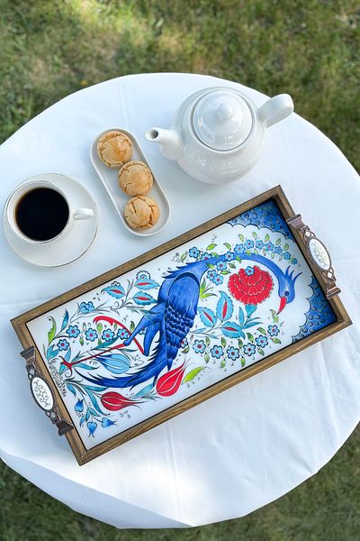FARİKA Wooden Tray 42 X 22.5 X 4 cm - Patterned Serving and Presentation Tray - Stork