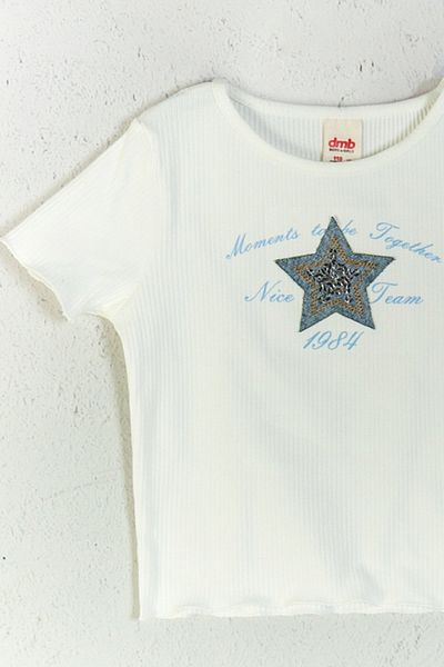 DMB BOYS & GIRLS Tricou confortabil pentru fete, cu mânecă scurtă, din bumbac texturat, cu model de stele