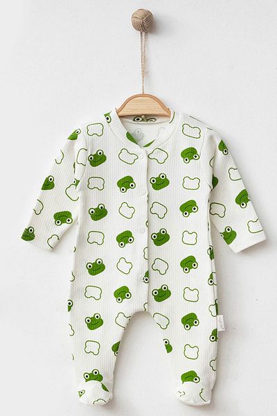 Beniizle Frog Patterned Jumpsuit with Booties and Snaps