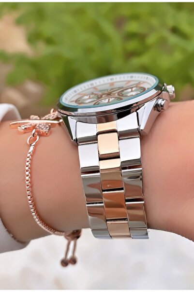 Tom Jones ساعة يد نسائية مقاومة للماء باللون الفضي الوردي - هدية سوار