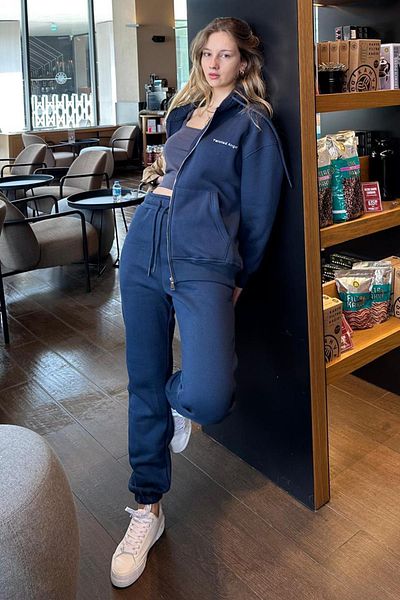 Madmext Σετ φόρμας με φερμουάρ Navy Blue με κουκούλα MG2227