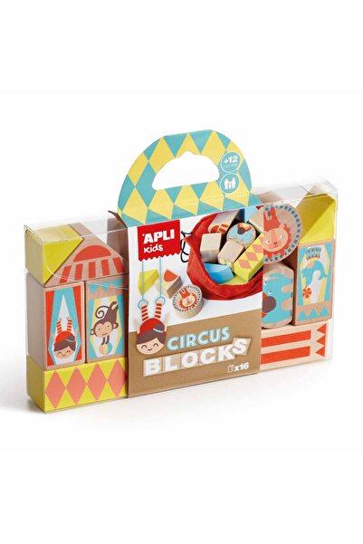 Apli Kids Cuburi constructie din lemn, La Circ, Apli, 16 piese multicolore, +12 luni