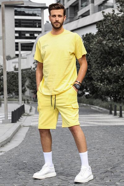 Madmext Gelbes Übergroßes Herren-Shorts-Set 5391