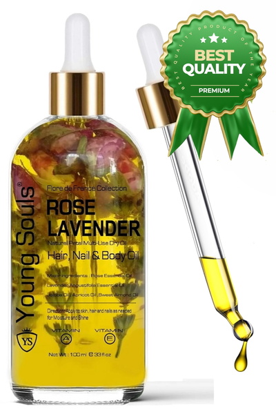 YOUNG SOULS Aromatherapy Rose Lavender Multi Use Oil Gül Lavanta Yüz Saç Tırnak & Cilt Serumu Kuru Yağ 100 Ml
