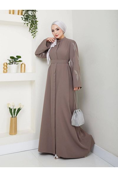 EFSUN MODA Stoned Abaya - Ρούχα Hijab - Γυναικείο Φόρεμα Ferace Vi̇zon