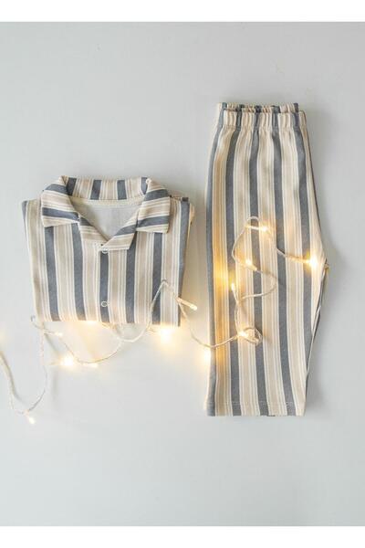 kitikate Organik Ludo Pijama Takımı Bej Lacivert