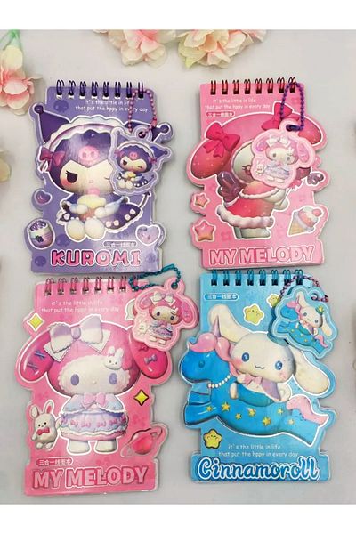 TuilzCo دفتر ملاحظات Kuromi My Melody Cinnamonroll ملصق 150+ مع سلسلة مفاتيح