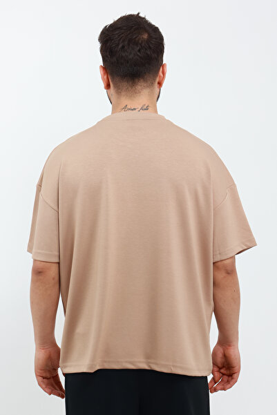 OXVİN Ανδρικό Oversize Modal Ύφασμα Σκούρο Καφέ Συμπληρωματικό T-shirt Long Fit