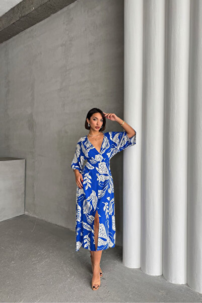 Neşeli Butik rochie de damă casual cu imprimeu midi lungime viscoză NBG087