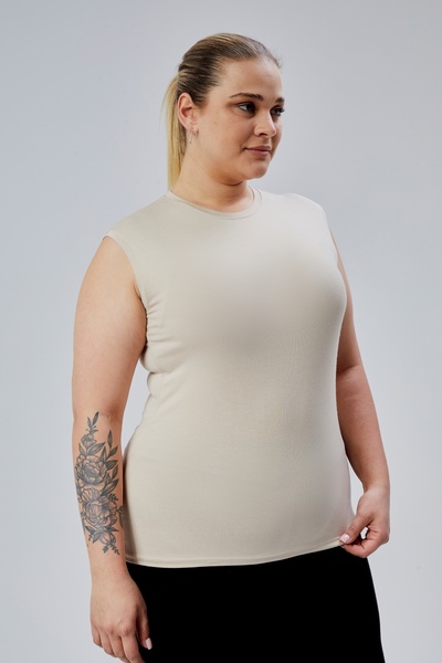 BANEGA Curve Women's Plus Size Crew Neck Zero Sleeve Lycra Cream Body