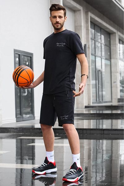 Madmext Schwarzes bedrucktes Herren-Shorts-Set 5820