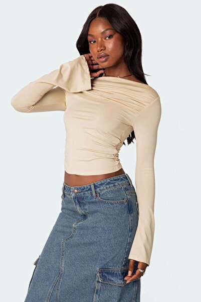 Madmext Bej Kayık Yaka Kadın Bodysuit MG2040