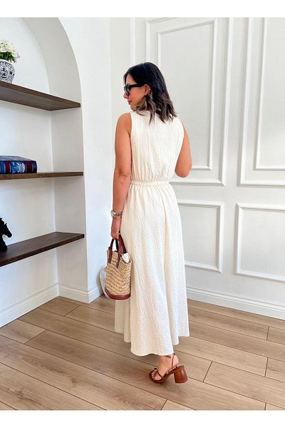 kubraozbeybutik Front Zipper Striped Sleeveless Dress