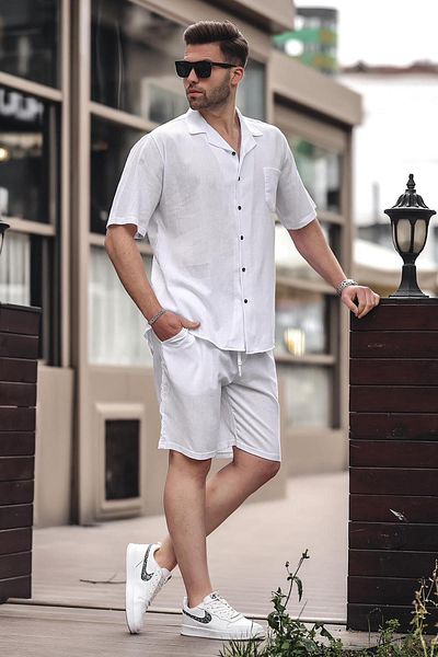 Madmext Pánská bílá základní oversize košile set 5588