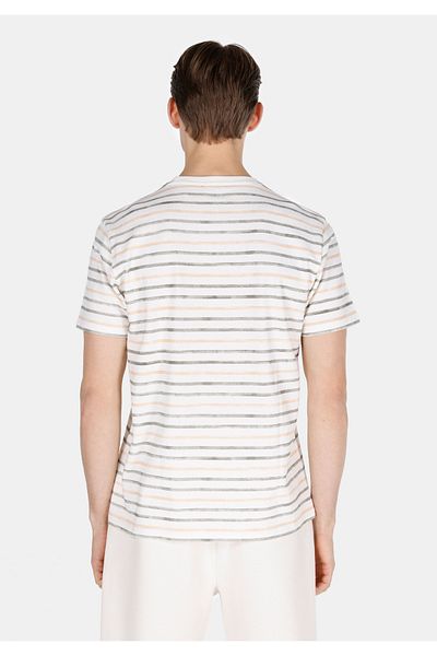 Colin's Tricou alb cu mânecă scurtă pentru bărbați, cu gât rotund, cu dungi