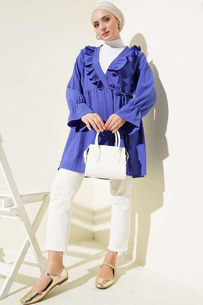 VOLT CLOTHİNG Women's Ruffled Tie Kimono