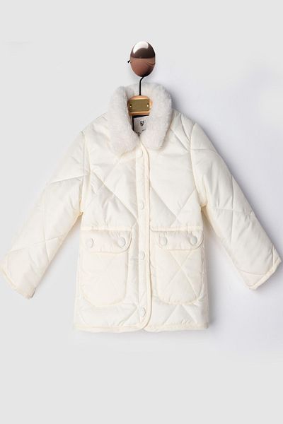 PODIUM GYM New Trend Basic Girl's Fur Collar Snap Closure Welsoft -Quilted Coat Girl'S-Baby Jacket-Mount