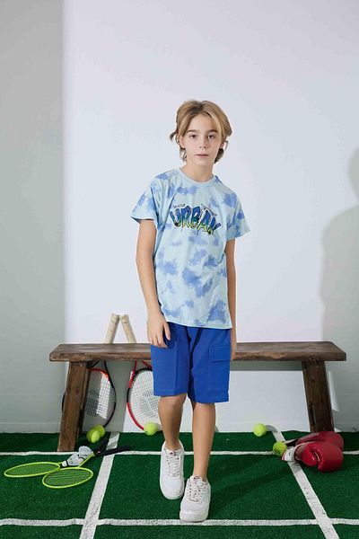 KIPIRIK BABY Set de pijamale pentru băiat, albastru, cu modele, cu pantaloni scurți