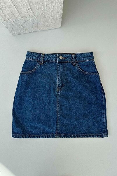 Mine Tan Butik Fusta scurtă din denim - Albastru Acem