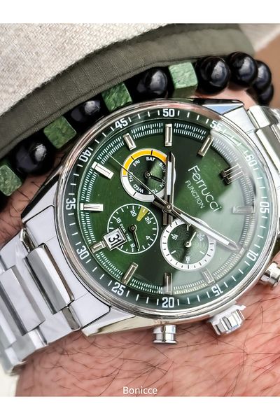 Ferrucci Silver-Green Color, Functions Active, Steel Cord, Vip Series Men Wristwatch Bracelet