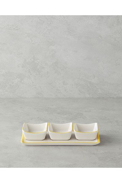 English Home Sunny Ceramic 3 Compartment Breakfast Set 4 Pieces Yellow