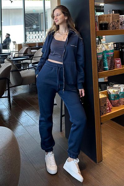 Madmext Σετ φόρμας με φερμουάρ Navy Blue με κουκούλα MG2227