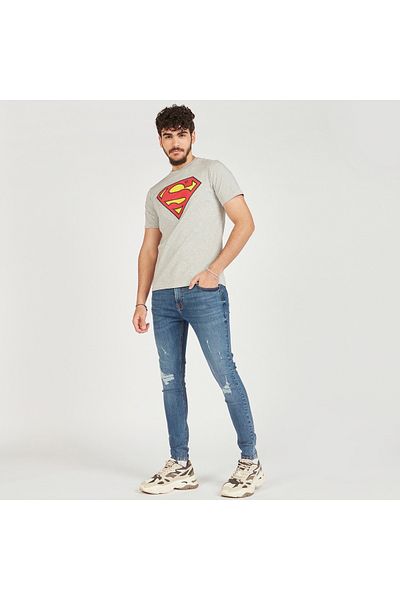 SP Characters Superman Print Crew Neck Slim Fit T-shirt with Short Sleeves