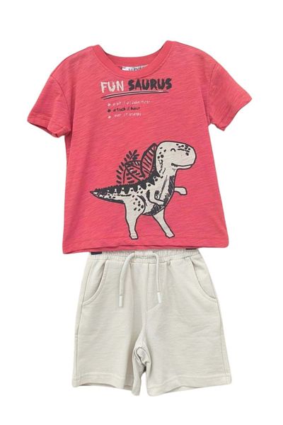 wakawakakidsstore Fun Saurus" Dinosaur Printed Boys Shorts Suit - Red