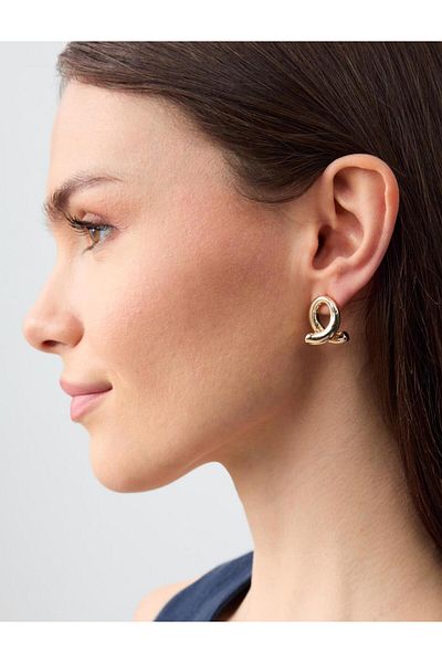 Jimmy Key Gold Color Ribbon Figured Metal Earrings